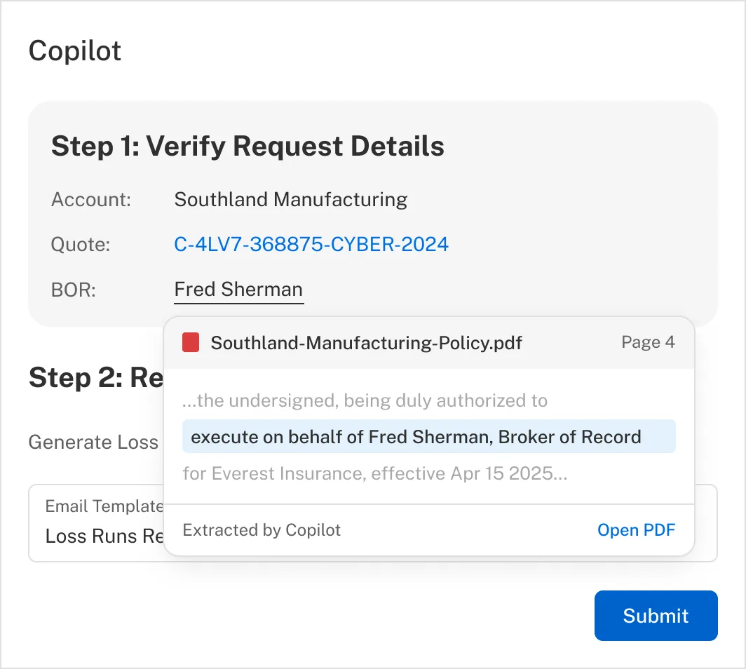 The same panel with the source popover open, showing the snippet the value was lifted from